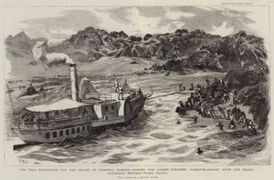 Nilekspeditionen til nødhjælp for general Gordon, slæbende den væbnede damper Nasaf el Khair over den anden grå stær, ud over Wady Halfa